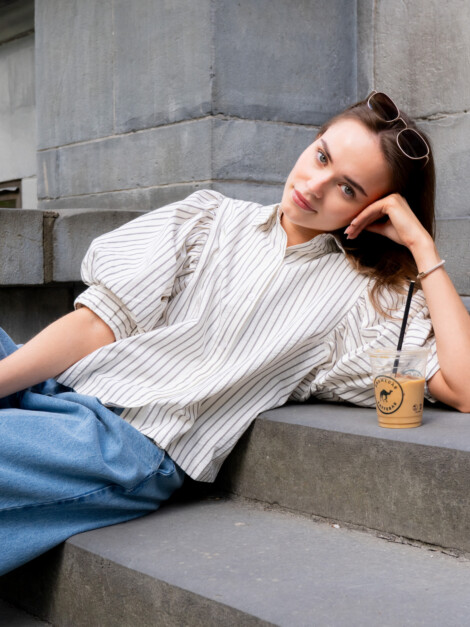 ETTA SLIM STRIPE SHIRT OFF WHITE
