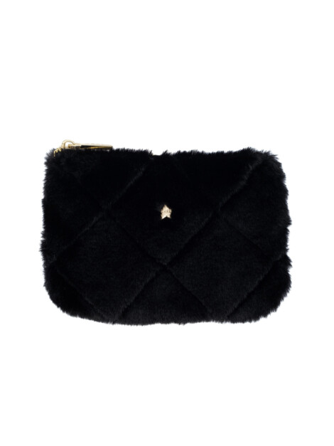 FAUX FUR QUILTED MINI POUCH BLACK