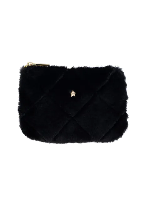 FAUX FUR QUILTED MINI POUCH BLACK