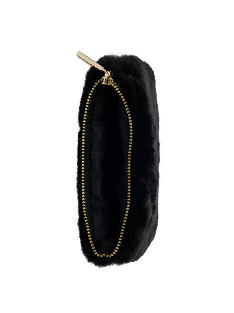 FAUX FUR QUILTED MINI POUCH BLACK
