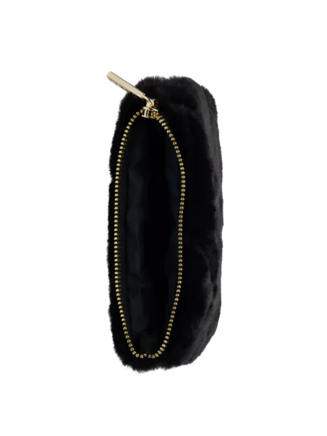 FAUX FUR QUILTED MINI POUCH BLACK