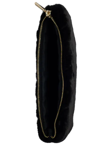 FAUX FUR QUILTED SMALL POUCH BLACK
