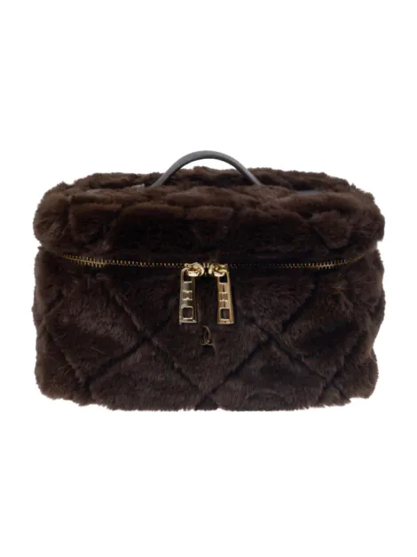 FAUX FUR QUILTED VANITY BAG SMALL CHOCOLATE BROWN