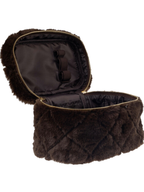 FAUX FUR QUILTED VANITY BAG SMALL CHOCOLATE BROWN
