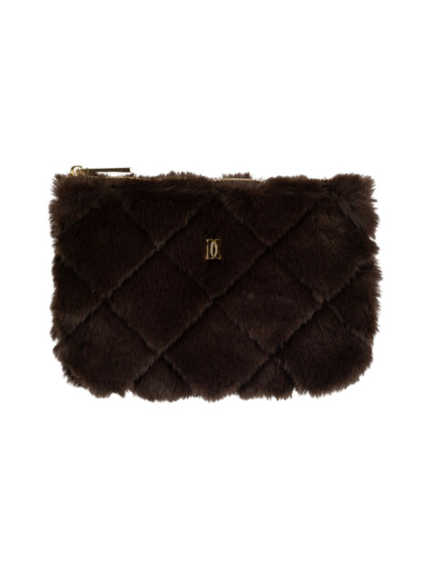 FAUX FUR QUILTED MIDI POUCH CHOCOLATE BROWN