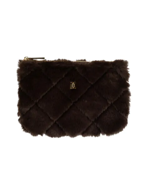 FAUX FUR QUILTED MIDI POUCH CHOCOLATE BROWN