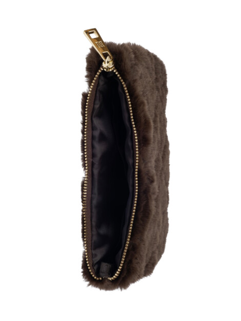 FAUX FUR QUILTED MIDI POUCH CHOCOLATE BROWN