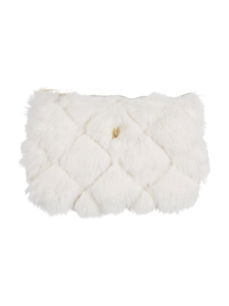 FAUX FUR QUILTED MIDI POUCH OFF WHITE