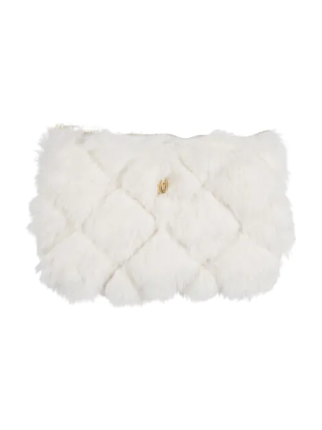 FAUX FUR QUILTED MIDI POUCH OFF WHITE