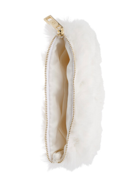 FAUX FUR QUILTED MIDI POUCH OFF WHITE