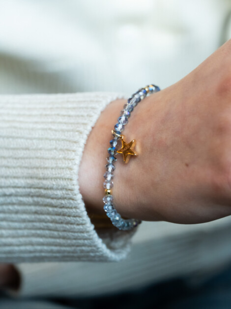 CRYSTAL BEAD BRACELET SPARKLED COOL BLUE