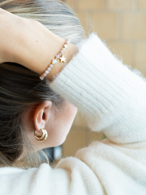 STONE BEAD BRACELET W/MOP STAR &amp; PEARLS ROSE