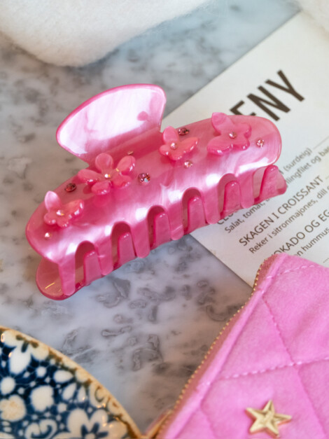 FLOWER & BUTTERFLY HAIR CLAW BUBBLEGUM PINK
