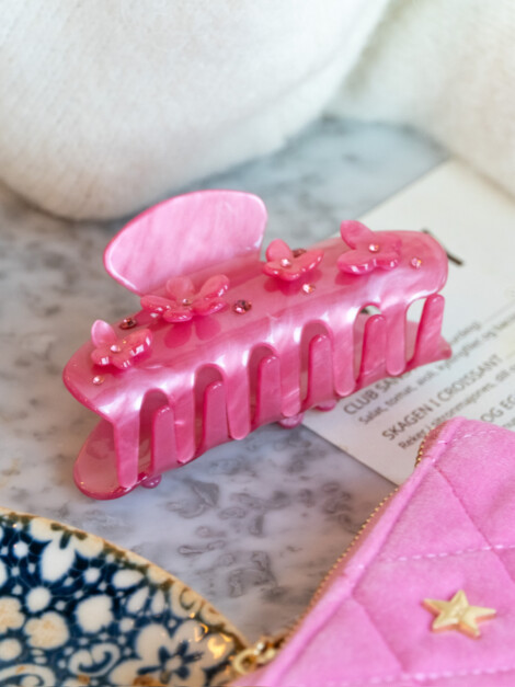 FLOWER &amp; BUTTERFLY HAIR CLAW BUBBLEGUM PINK