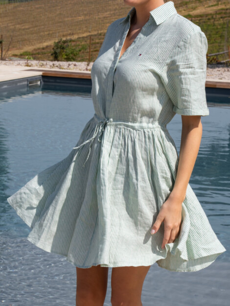 ESS LINEN S/S SHORT DRESS CLASSIC ITHACA/FORT GREEN