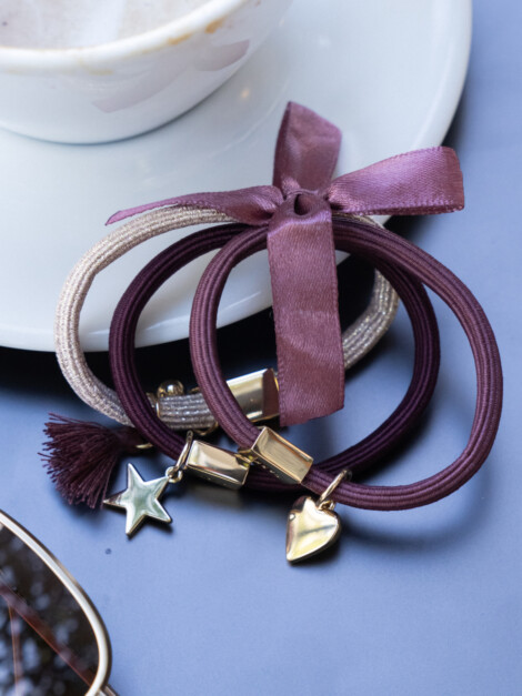 HAIR TIES 3PK MAROONS W/GOLD