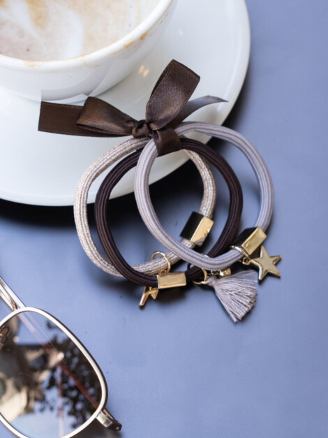 HAIR TIES 3PK CHOCOLATES W/GOLD