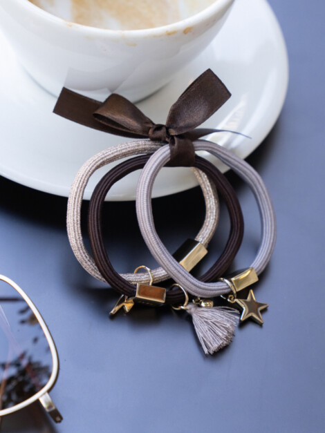 HAIR TIES 3PK CHOCOLATES W/GOLD