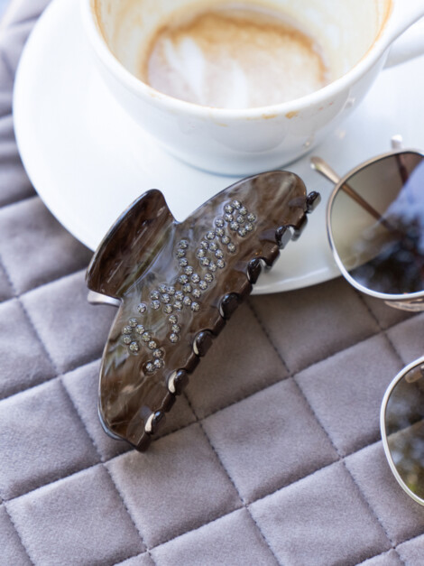 TEXT HAIR CLAW "J' ADORE" CHOCOLATE BROWN
