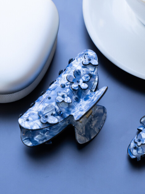 FLOWER &amp; BUTTERFLY HAIR CLAW GRISALLE BLUE