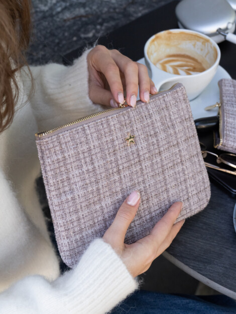 TWEED SMALL POUCH WARM TAUPE