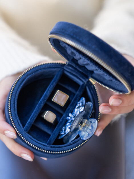 Velvet Jewellery Box Round navy blue
