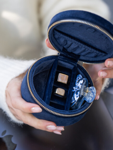 Velvet Jewellery Box Round navy blue