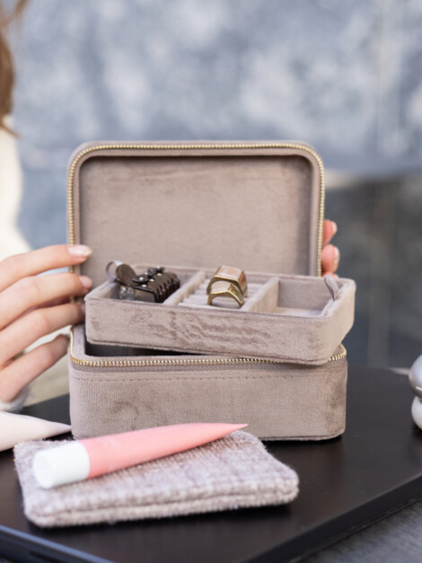 VELVET JEWELLERY BOX WARM TAUPE