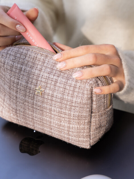 TWEED MAKE-UP POUCH SMALL WARM TAUPE