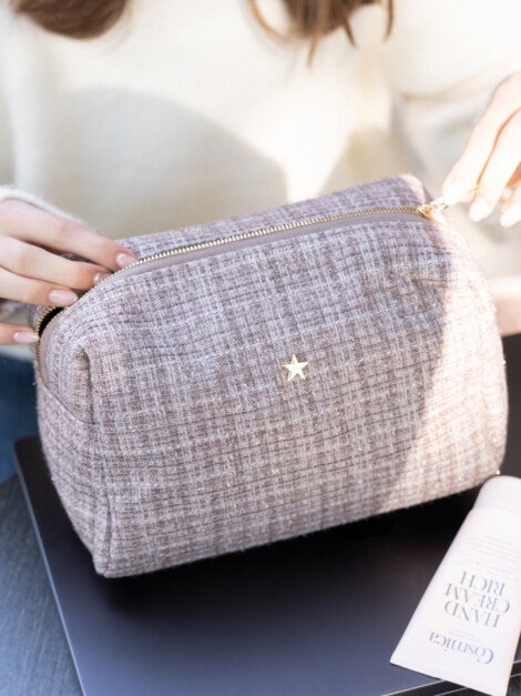 TWEED MAKE-UP POUCH LARGE WARM TAUPE