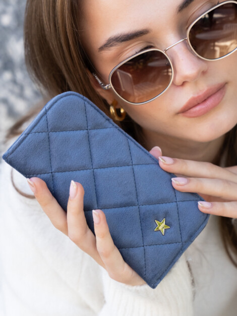 VELVET QUILTED EYEWEAR CASE GRISALLE BLUE