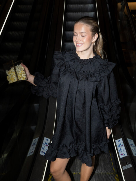 LIGHT WEIGHT MINI FRILL DRESS BLACK