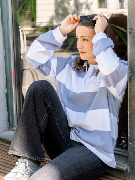 W. COTTON RUGBY SHIRT STRIPES WHITE/VINTAGE BLUE