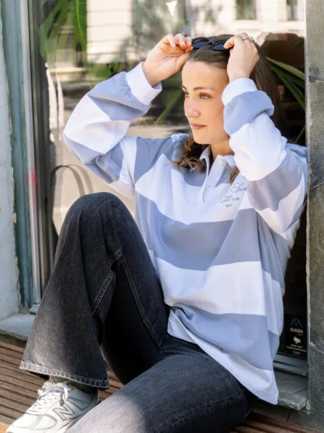W. COTTON RUGBY SHIRT STRIPES WHITE/VINTAGE BLUE