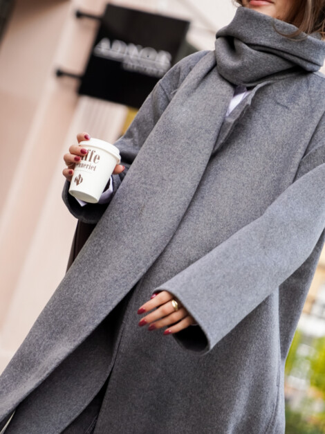 DBL FACE WOOLSCARF COAT CHARCOAL