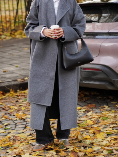 DBL FACE WOOLSCARF COAT CHARCOAL