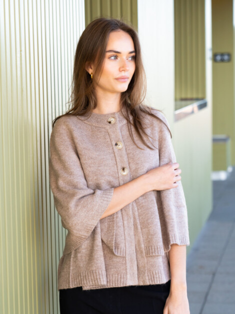 JOSEI DOUBLE KNIT CAPE BEIGE MELANGE