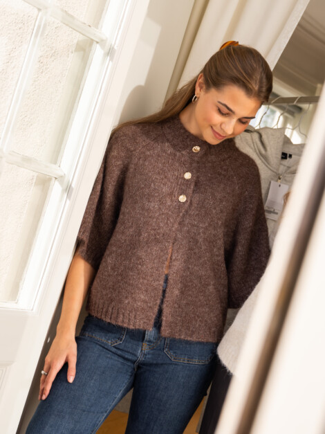 BENUTA FLUFFY KNIT CARDIGAN LIGHT BROWN