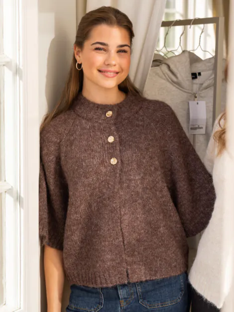 BENUTA FLUFFY KNIT CARDIGAN LIGHT BROWN