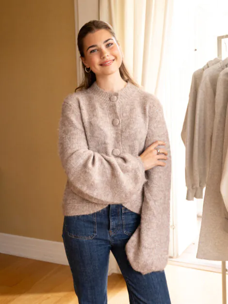 GIO FLUFFY KNIT CARDIGAN BEIGE MELANGE