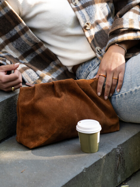 SUEDE CLUTCH BAG COGNAC BROWN