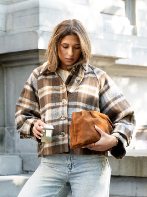 SUEDE CLUTCH BAG COGNAC BROWN