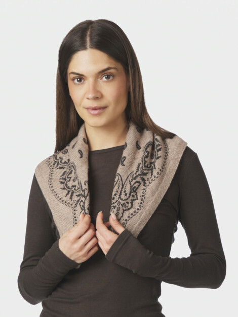 ADELINA PAISLEY KNIT SCARF BEIGE MELANGE