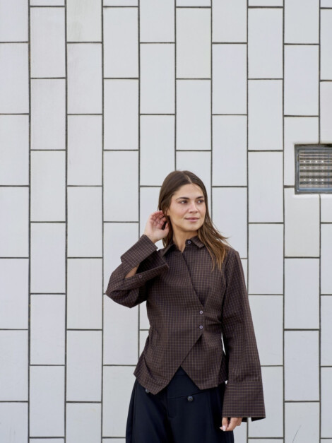 FENLI SMALL CHECK SHIRT AUBERGINE