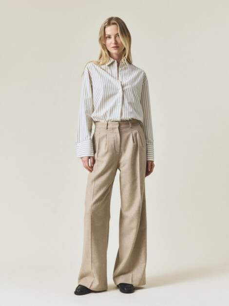 LEXINGTON TAILORED WOOL BLEND WIDE PANTS BEIGE MELANGE