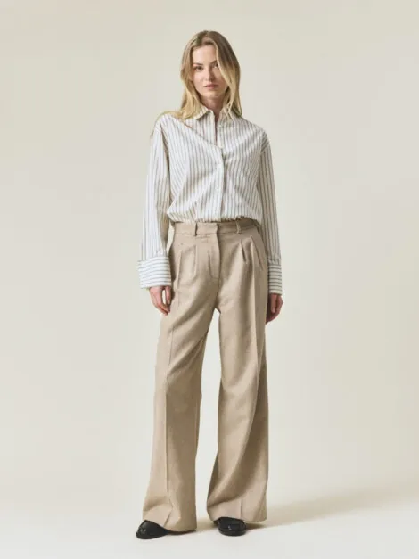 LEXINGTON TAILORED WOOL BLEND WIDE PANTS BEIGE MELANGE