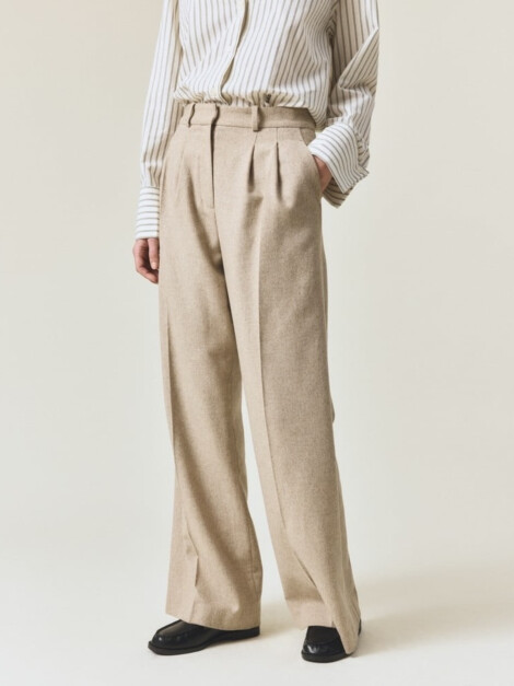 LEXINGTON TAILORED WOOL BLEND WIDE PANTS BEIGE MELANGE