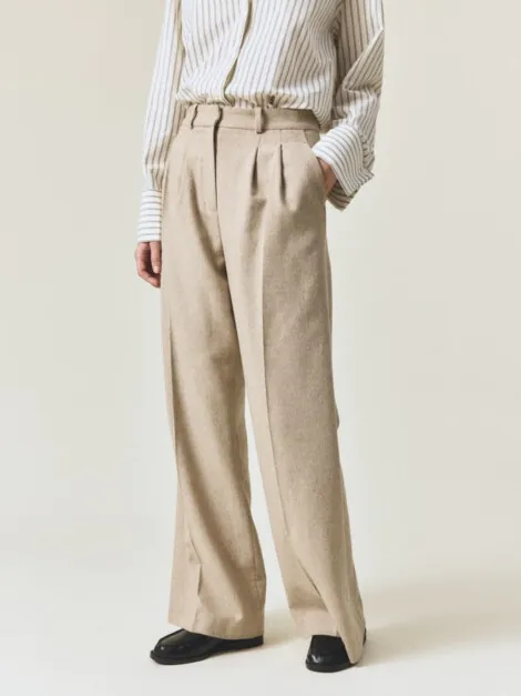 LEXINGTON TAILORED WOOL BLEND WIDE PANTS BEIGE MELANGE