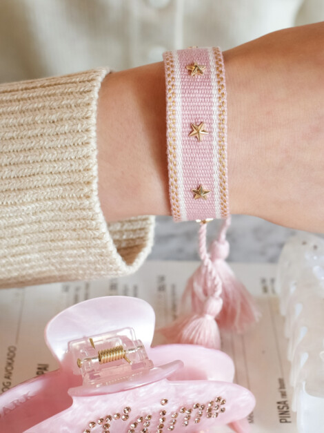 TØYARMBÅND STAR STUD LIGHT ROSE W/GOLD