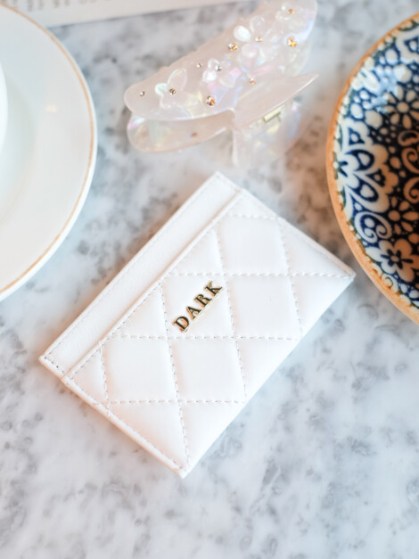 LEATHER QUILTED CARDHOLDER OFF WHITE